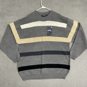 Vintage Koman Sport Sweater Men XXL Gray Striped Pullover
